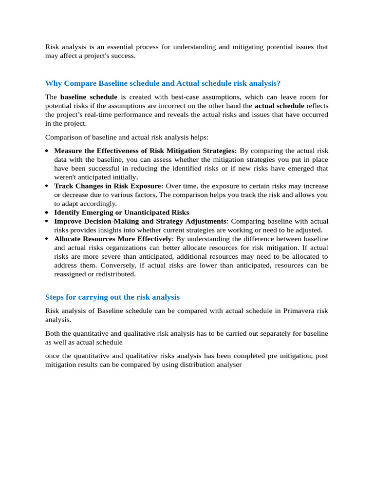 Baseline vs Actual Schedule Risk Analysis | PDF