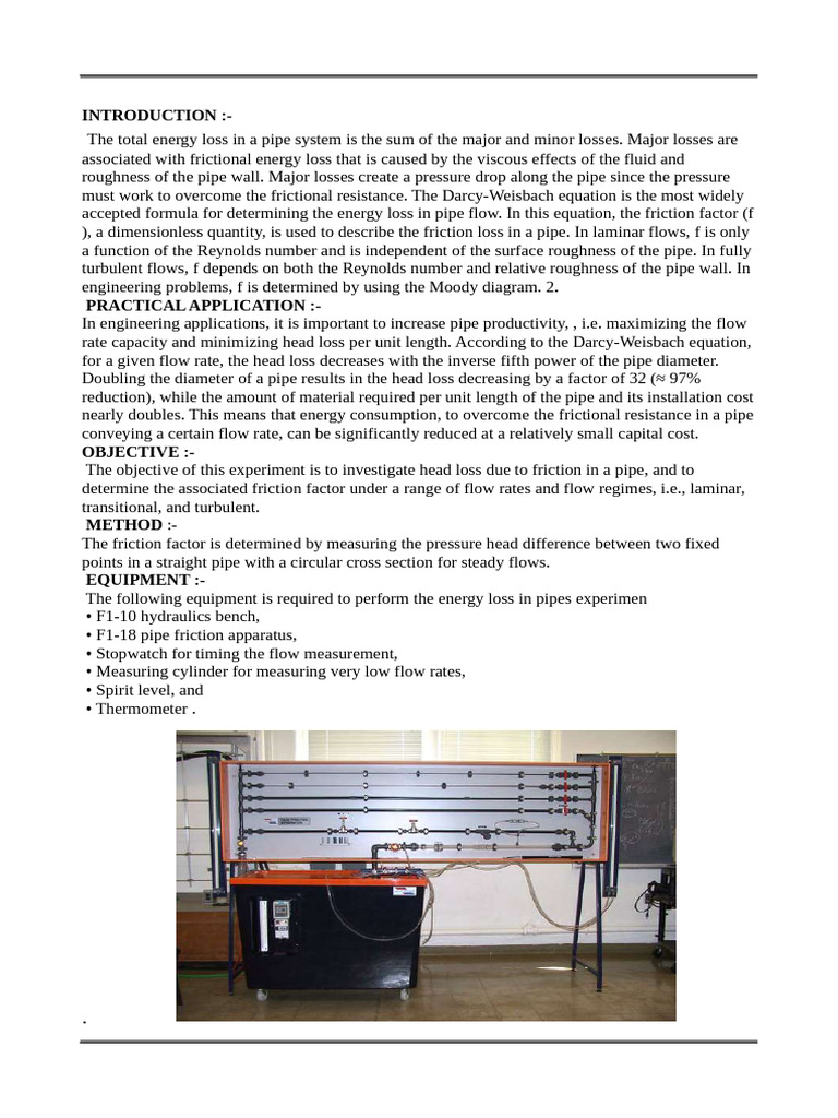Pipe Friction and Energy Loss Analysis | PDF | Reynolds Number | Fluid ...