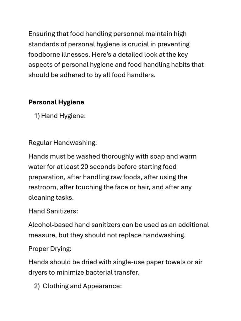 Food Hygiene | PDF | Hand Washing | Food Safety
