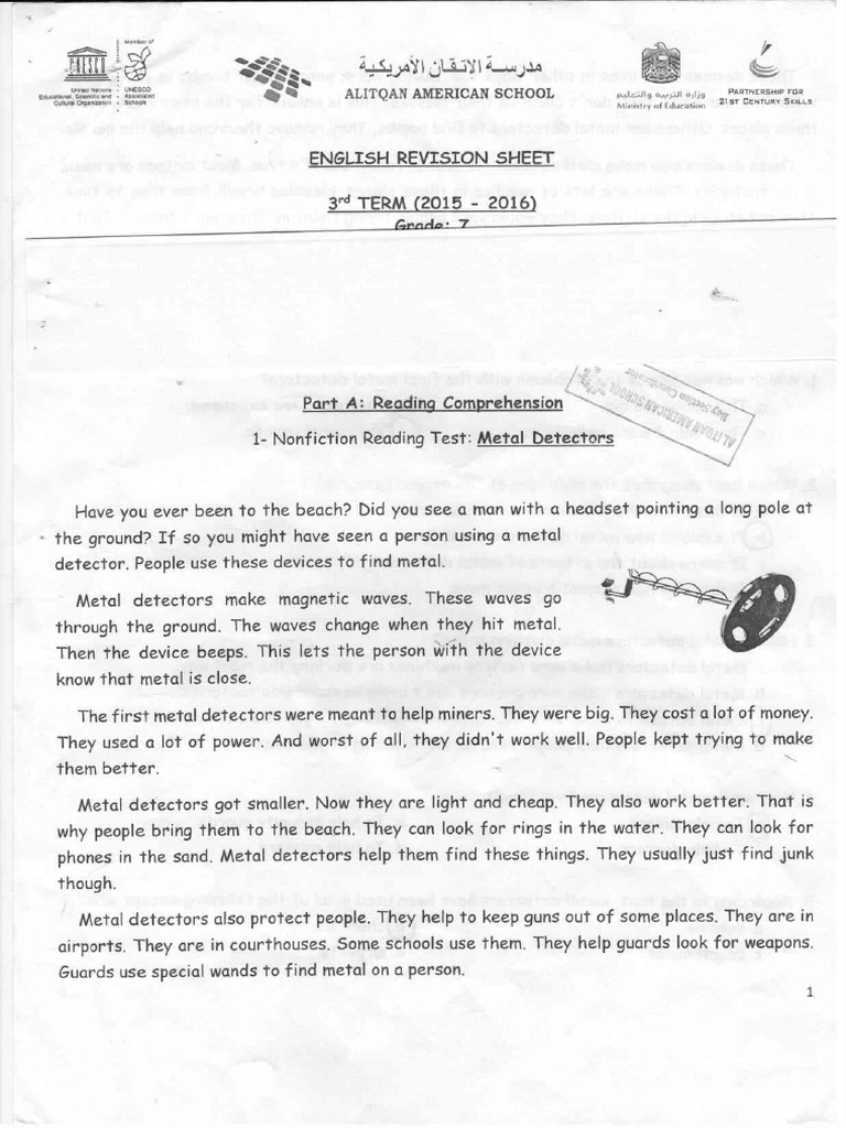 Revision Sheet Grade 7 | PDF