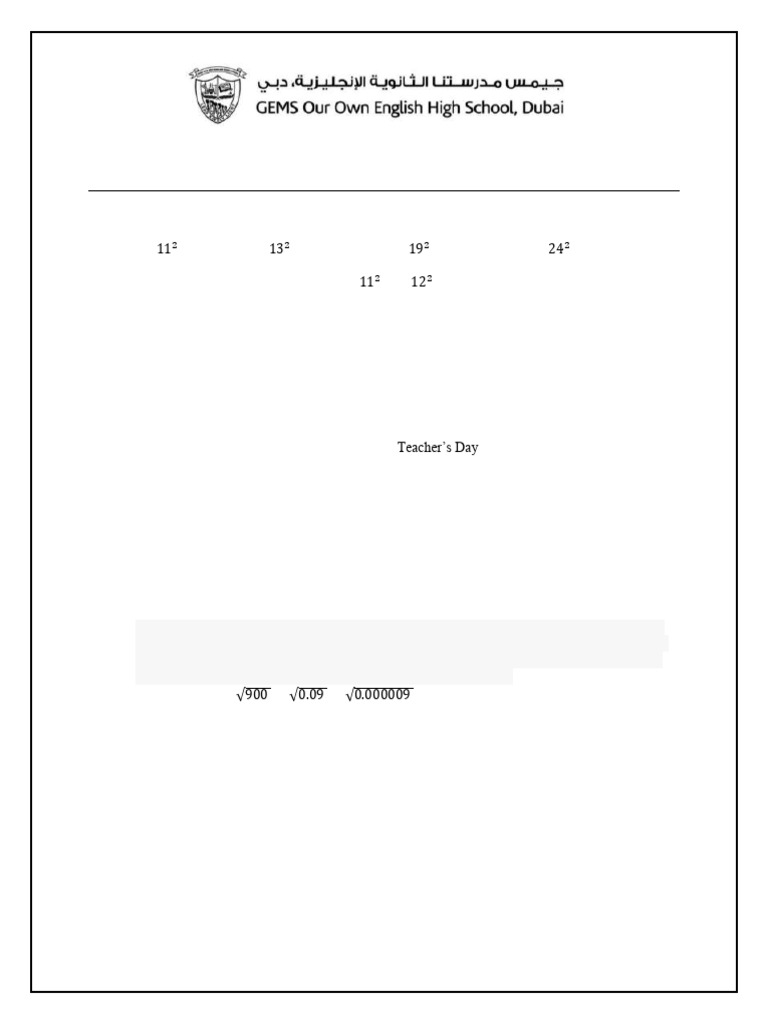 Revision - Squares and Square Roots | PDF