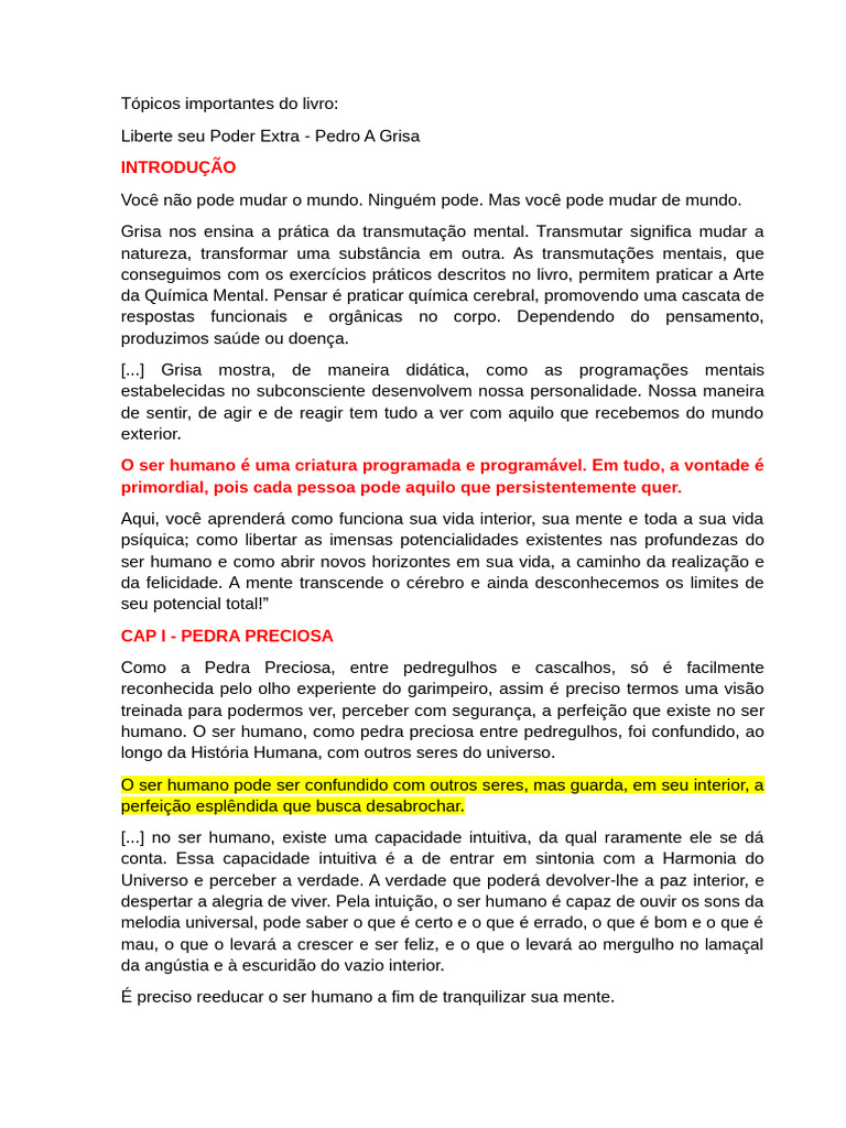 tópicos importantes do livro Liberte Seu Poder Extra. | PDF ...