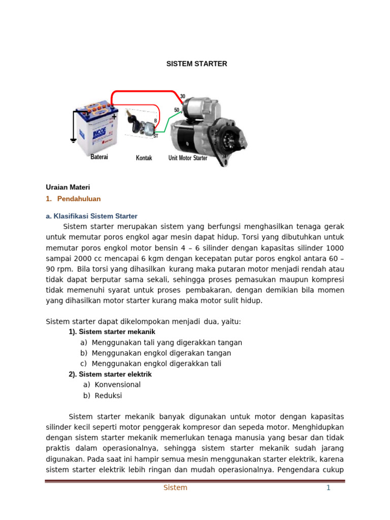 Klasifikasi dan Prinsip Kerja Sistem Starter | PDF