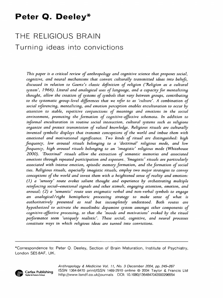 The Religious Brain. Turning Ideas Into Convictions | PDF | Emotions ...