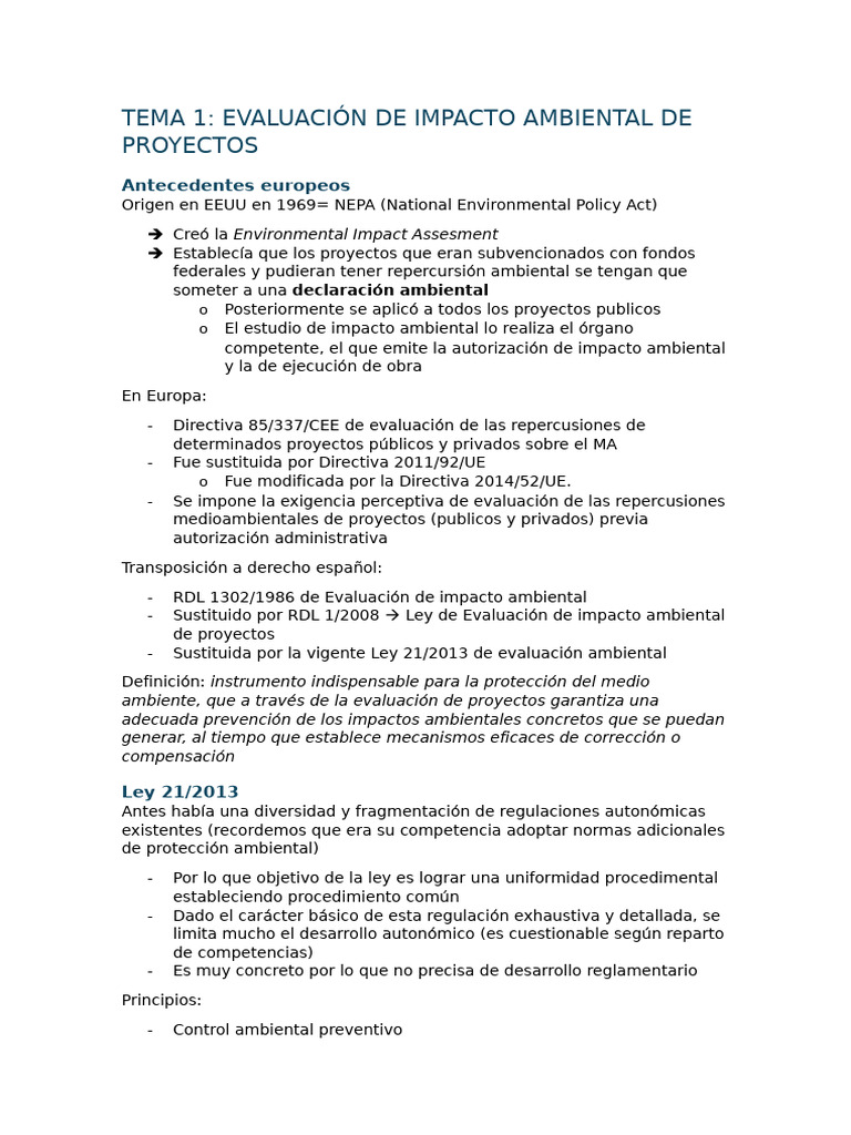 Evaluación de Impacto Ambiental en Proyectos | PDF | Evaluación de ...