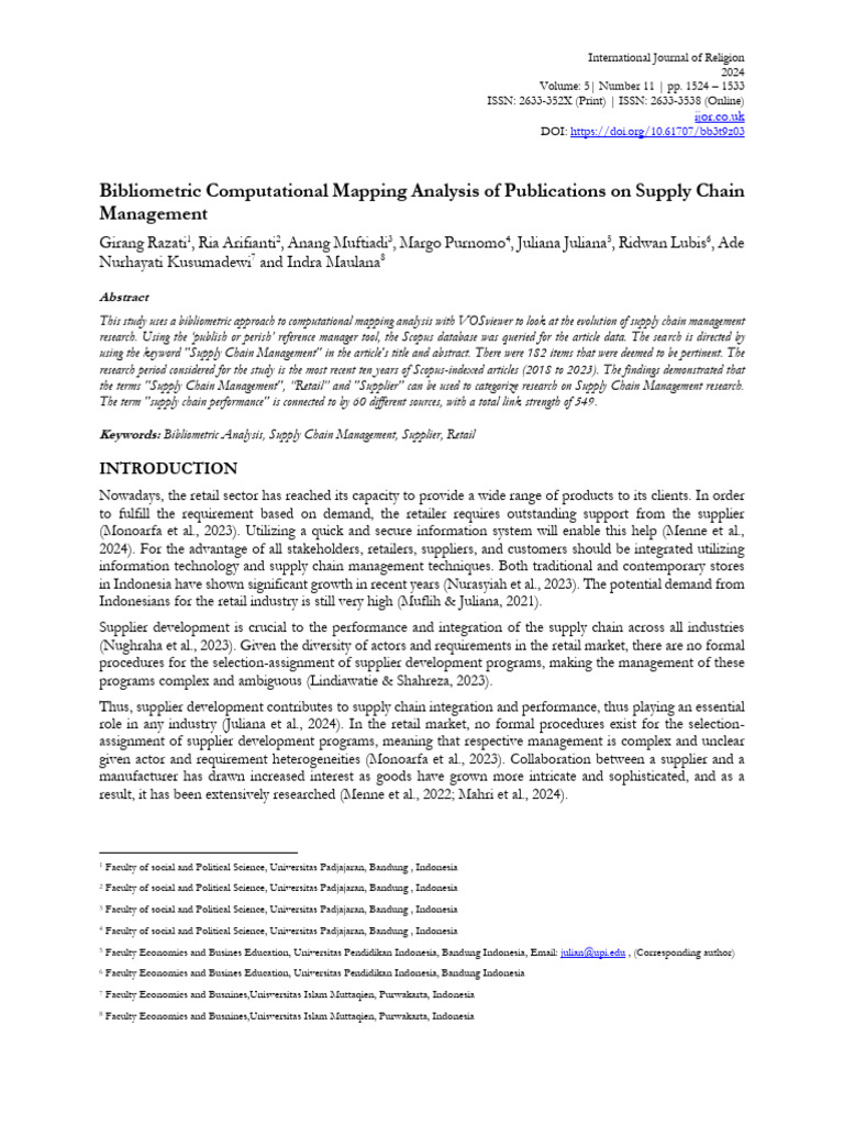 Bibliometric Analysis of Supply Chain Research | PDF | Supply Chain | Data
