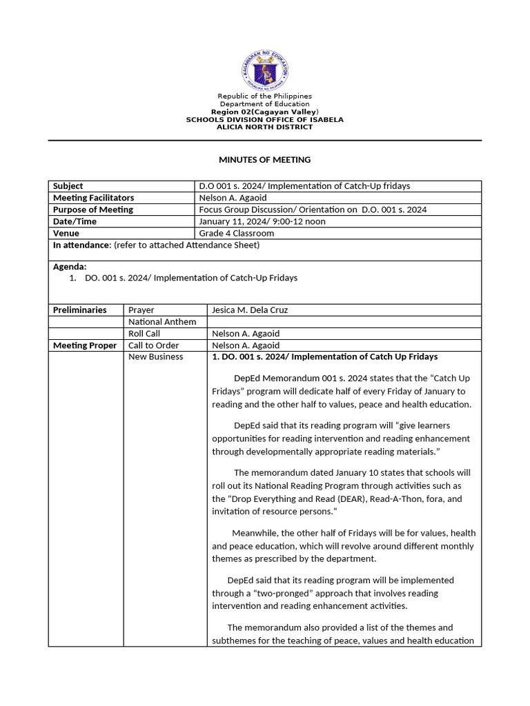 FGD-Minutes-January-11-2024 | PDF | Pedagogy | Human Communication