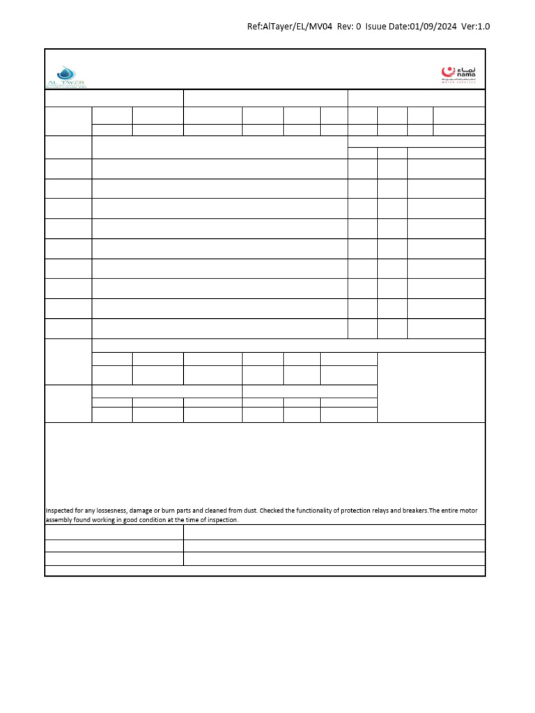Motor Inspection Checklist | PDF