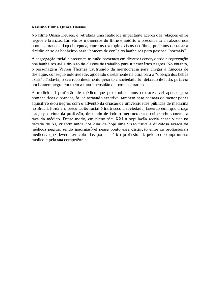 Resumo Filme Quase Deuses | PDF