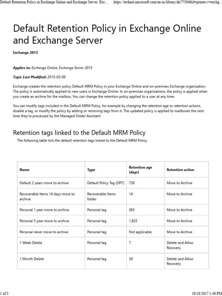 Understanding Default MRM Policy | PDF | Internet | Software