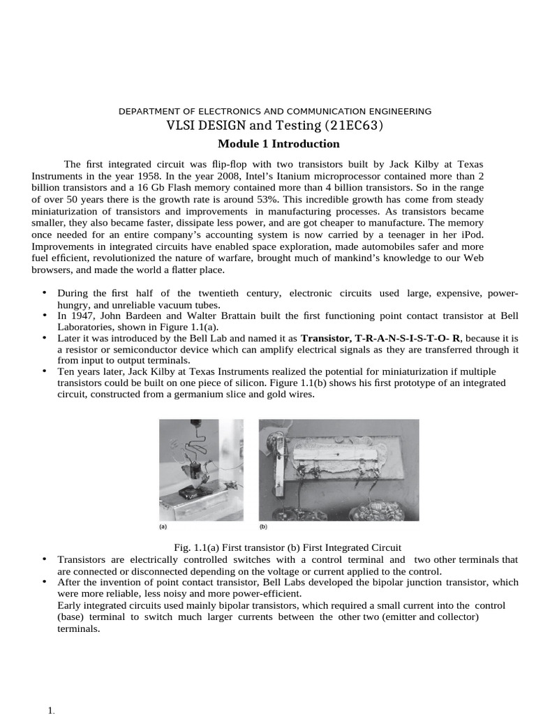 21EC63 VLSI Design Module1 | PDF | Field Effect Transistor | Mosfet