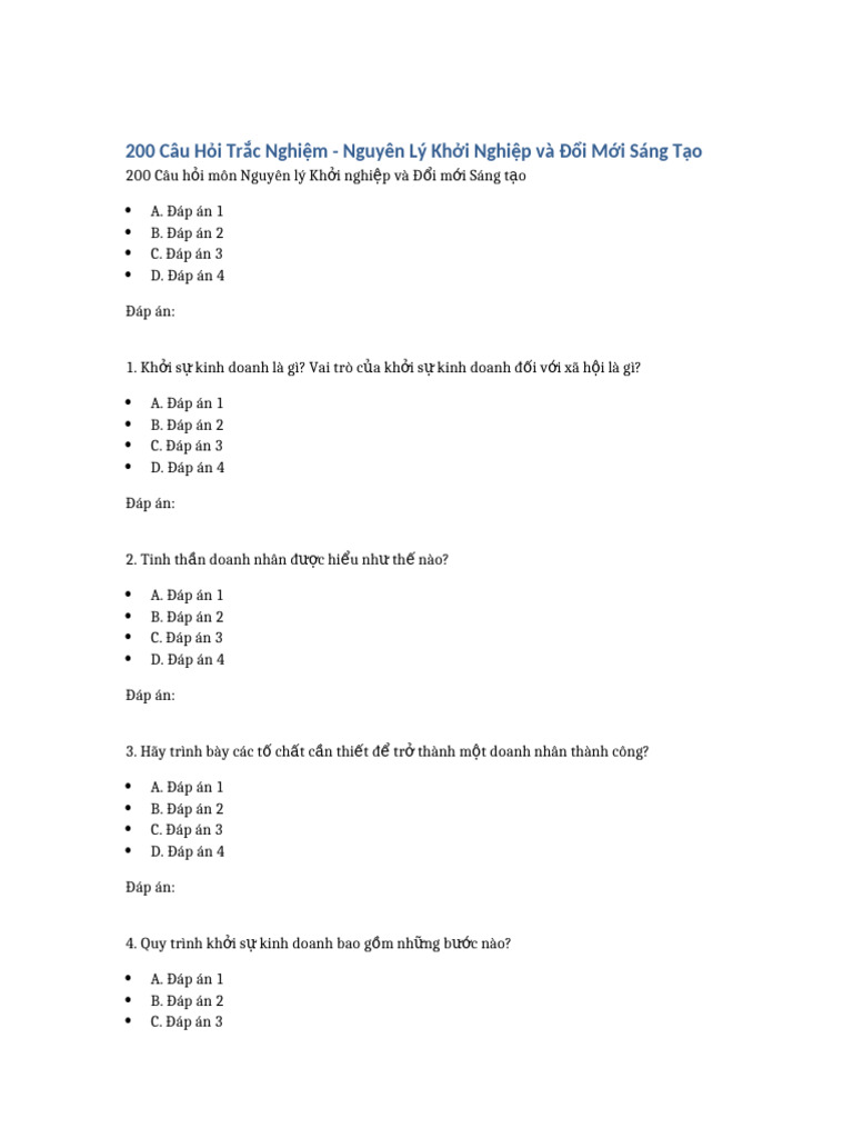 200 Cau Hoi Trac Nghiem NLKN DMST | PDF