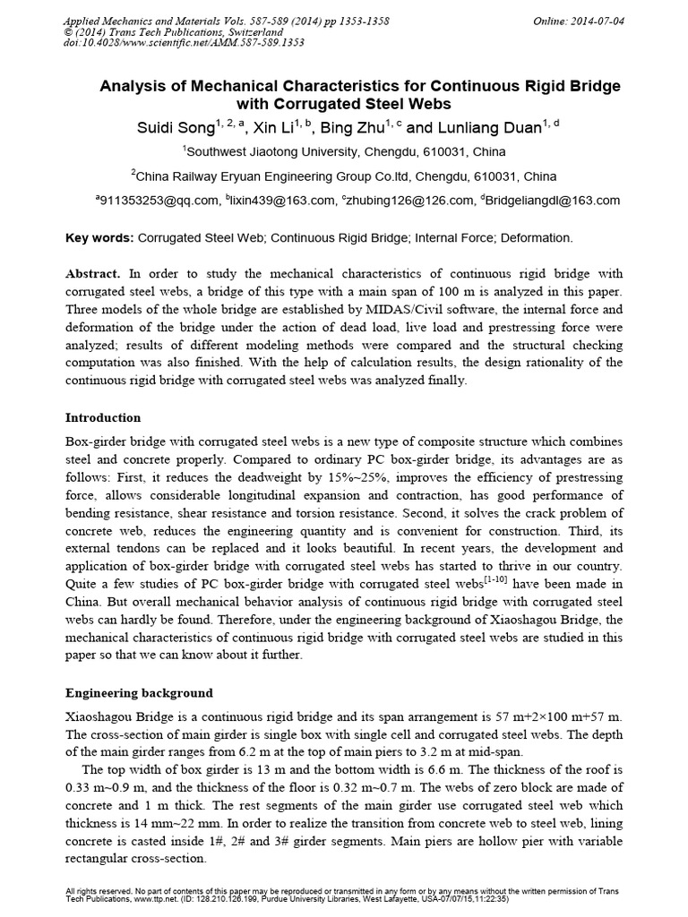 Mechanical Analysis of Corrugated Steel Bridges | PDF | Prestressed ...