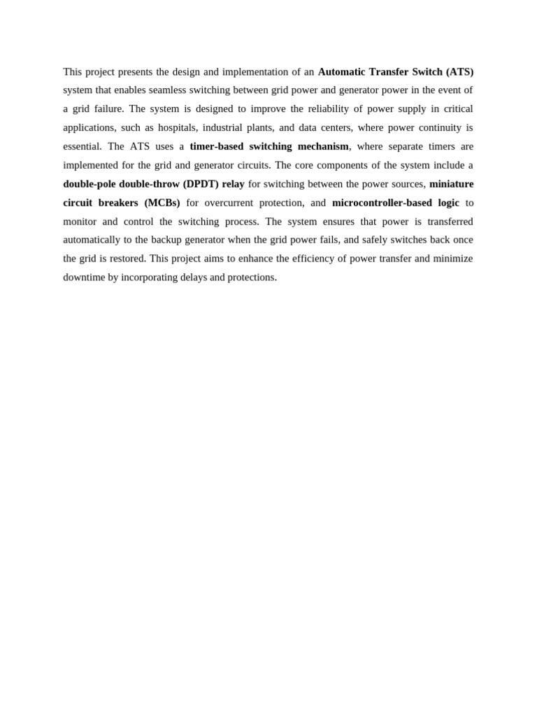 Automatic Transfer Switch Design | PDF