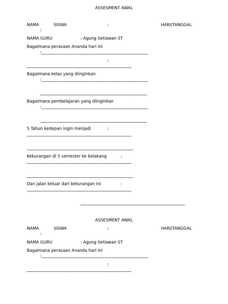Assesment Awal | PDF