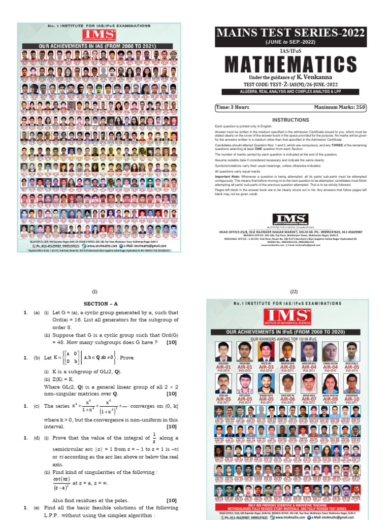 22 Test 2 Qp Pdf Ring Mathematics Matrix Mathematics