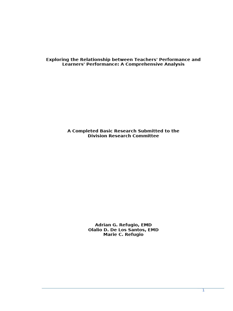 Exploring The Relationship Between Teachers' Performance and Learners ...