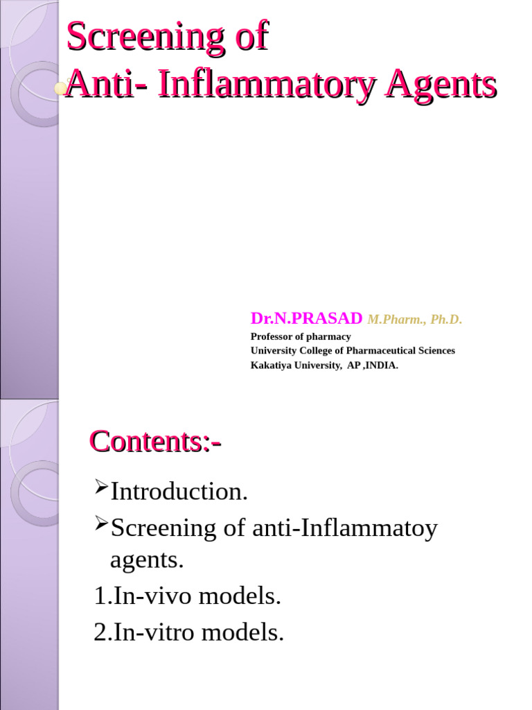 Anti-Inflammatory Agents Screening Methods | PDF | Inflammation ...