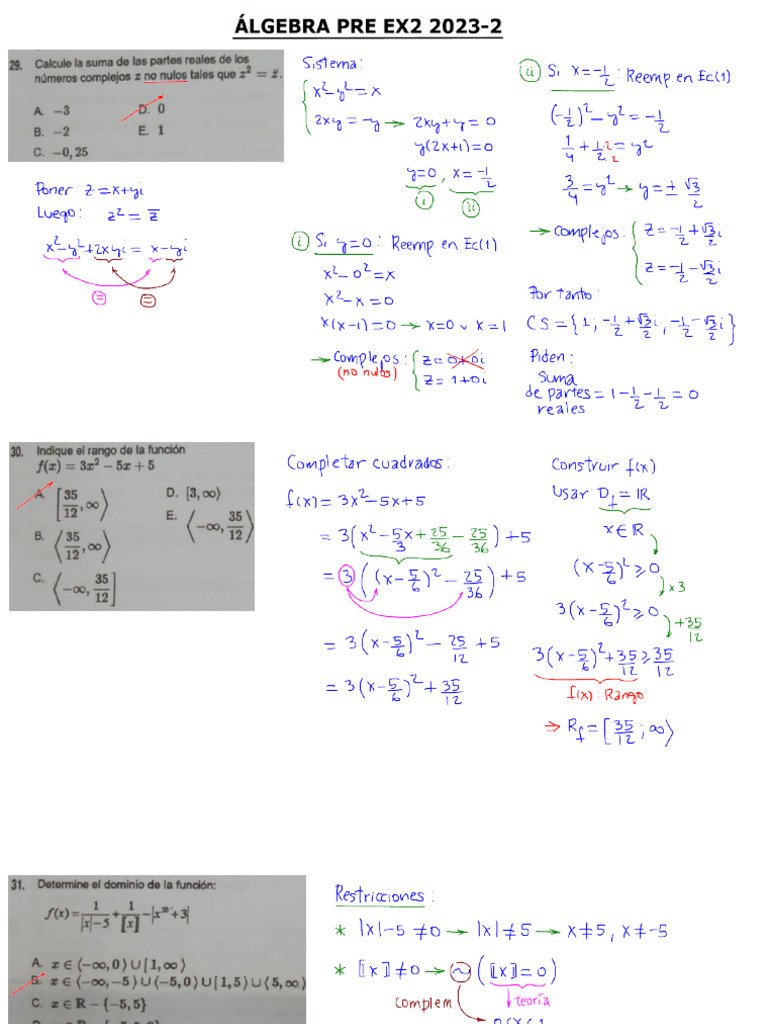 Álgebra Pre 2023-2 EX2 Soluciones | PDF