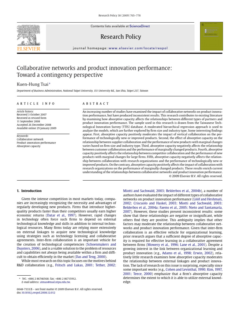 Collaborative Networks & Innovation Performance | PDF | Cognition ...