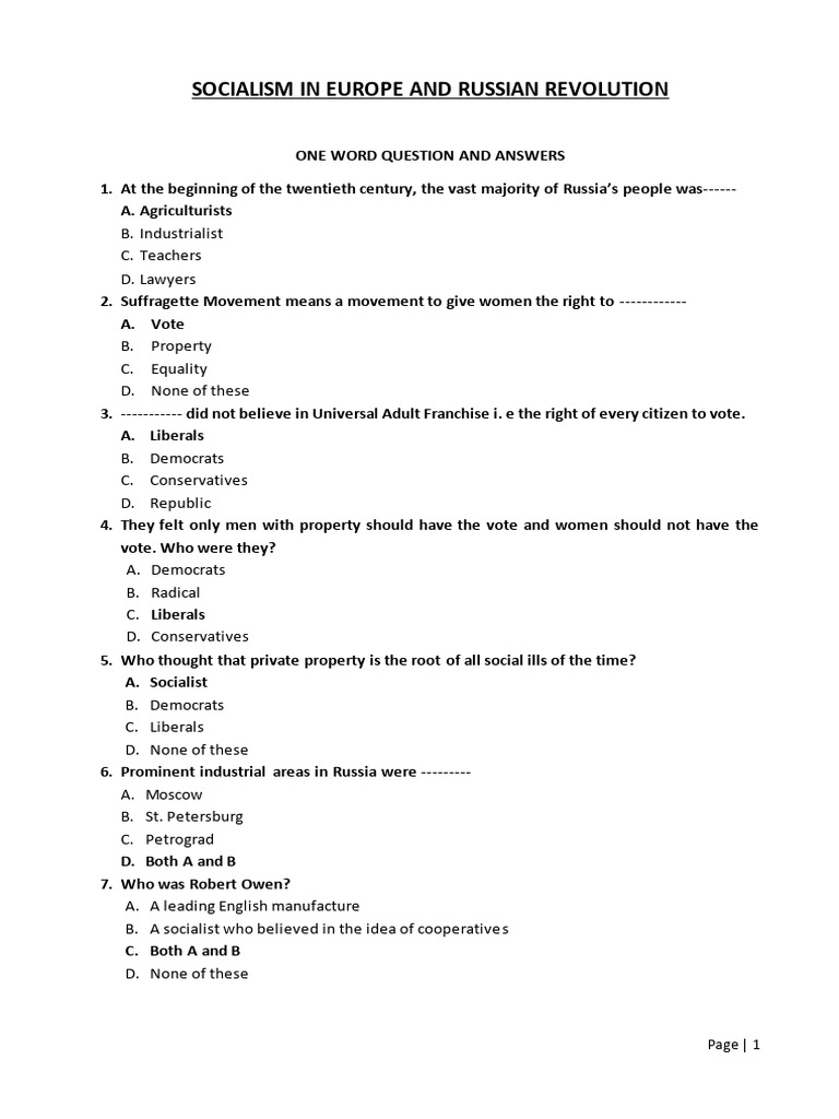 Socialism and the Russian Revolution Quiz | PDF | Socialism | Vladimir ...