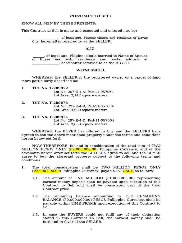 Ruby contract to sell with earnest money pdf taxes title property 