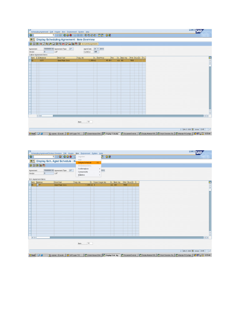 Scheduling Agreement Delivery Schedule Table In Sap