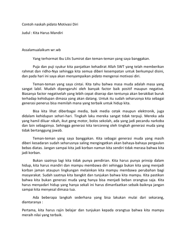 Contoh Naskah Pidato Motivasi Diri Pdf