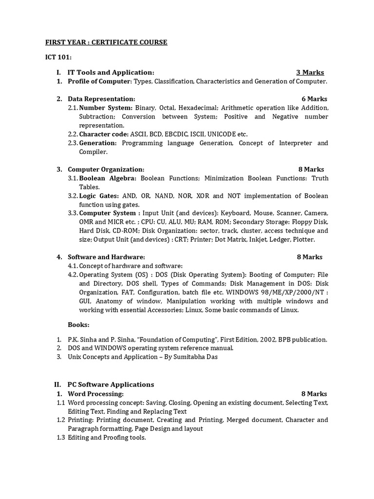 First Year Syllabus | PDF | Pointer (Computer Programming) | Parameter ...