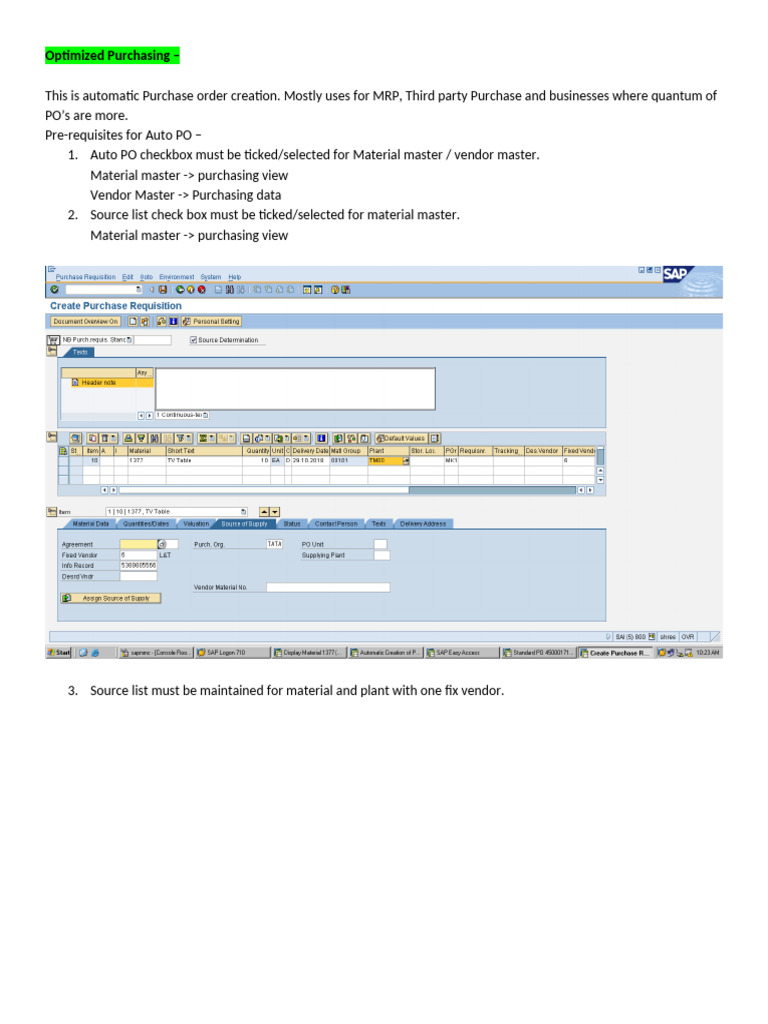 Auto Purchase Order Creation Guide | PDF