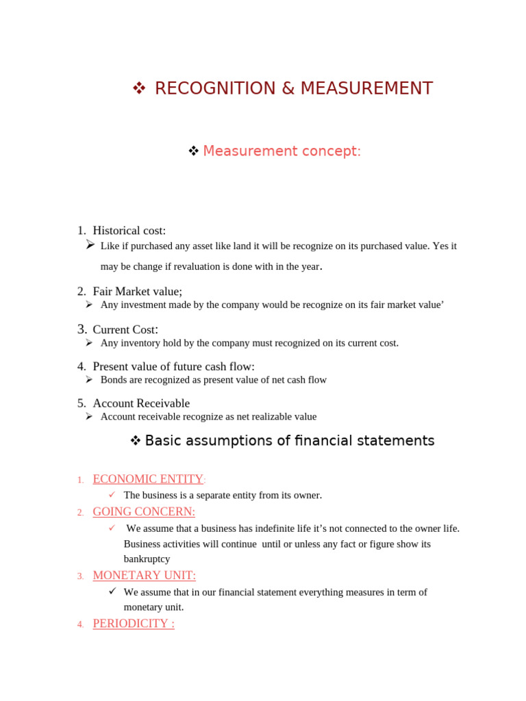 Recognition and Measurement in Accounting | PDF