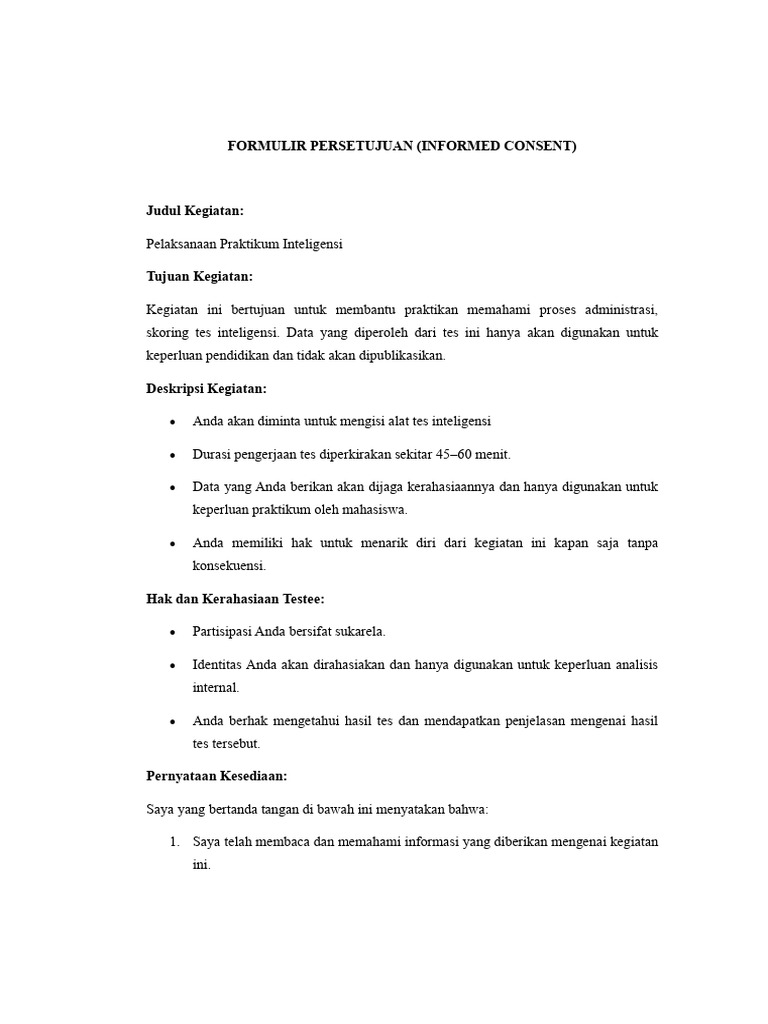 Formulir Persetujuan (Inform Consent) | PDF