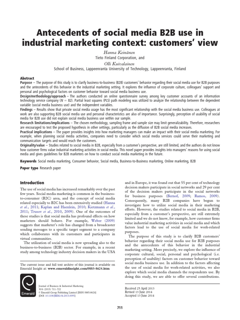 01 Antecedents of Social Media B2B Use in | PDF | Marketing | Social Media