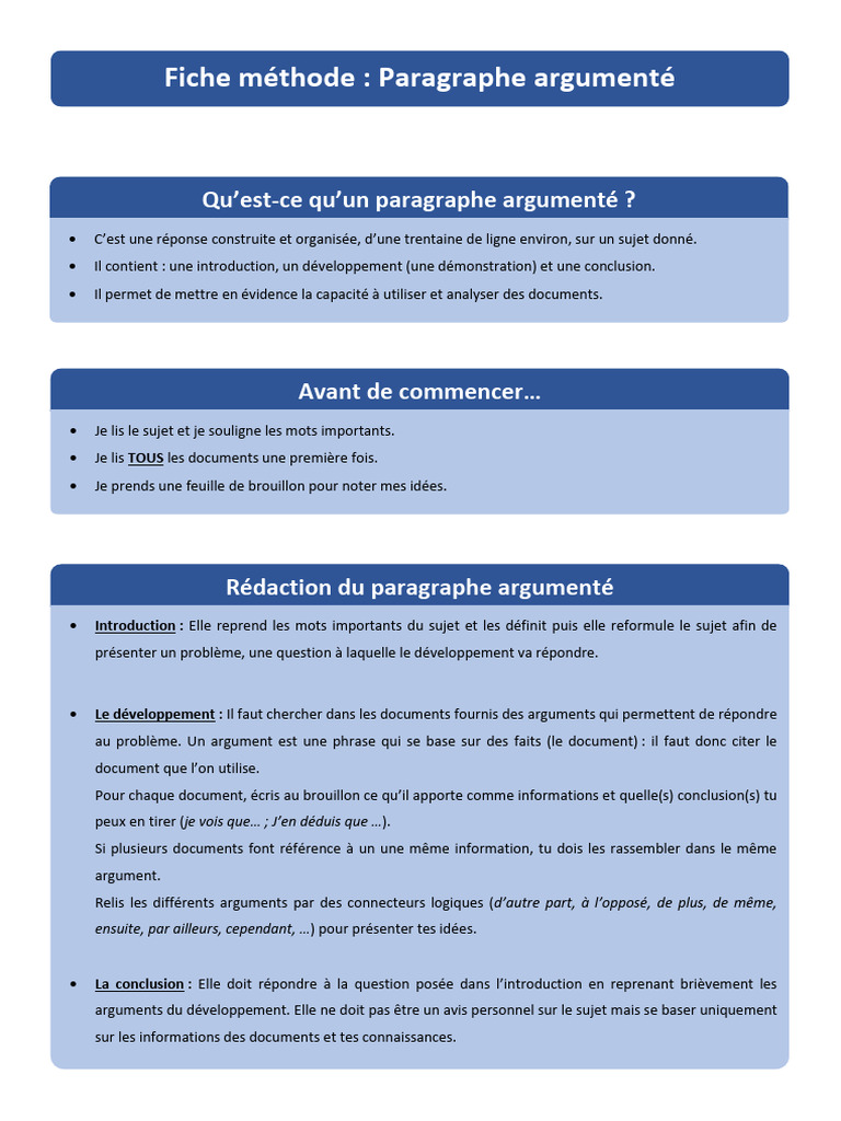 Rédiger un Paragraphe Argumenté Efficace | PDF