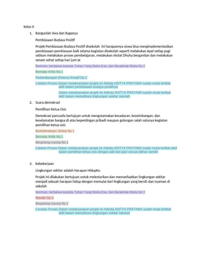 Contoh Pengisian Raport P5-1 | PDF