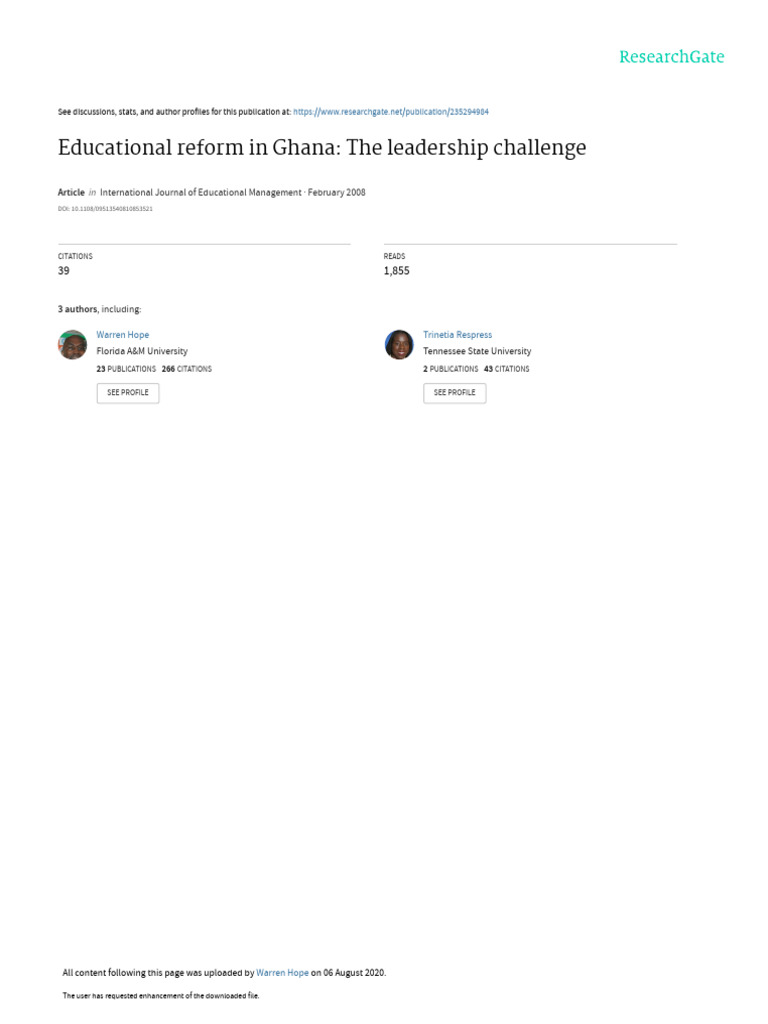 Leadership Challenges in Ghana's Education Reform | PDF | Teachers ...