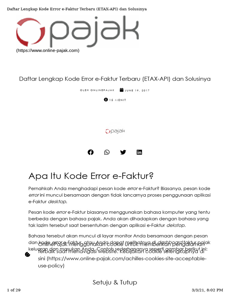 Kode Error e-Faktur dan Solusinya | PDF