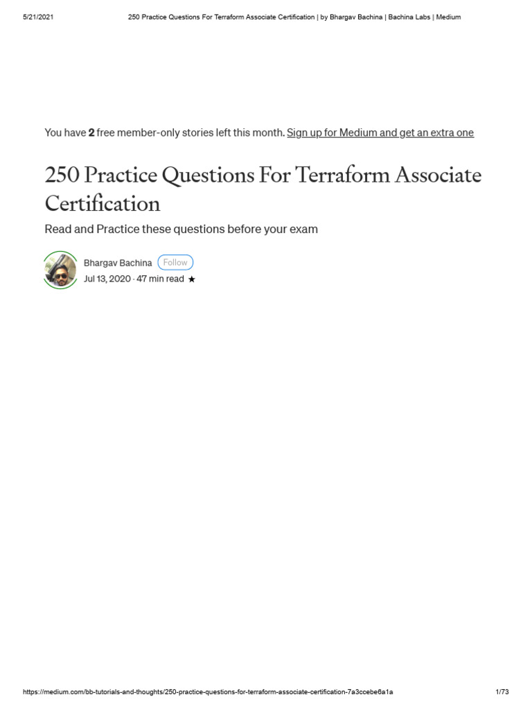 250 practice questions for terraform associate certification pdf