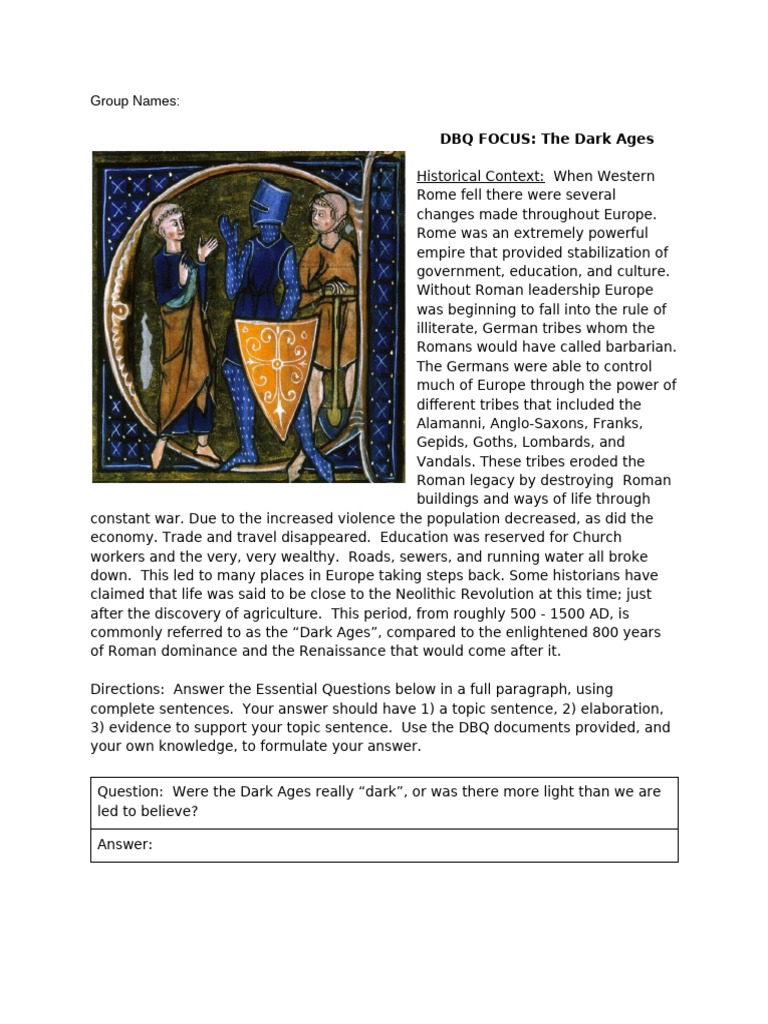 Dark+Ages+DBQ+%281%29 2 | PDF | Knight | Black Death