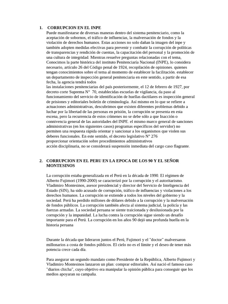 Corrupción en el INPE y su Impacto en Perú | PDF | Corrupción política ...