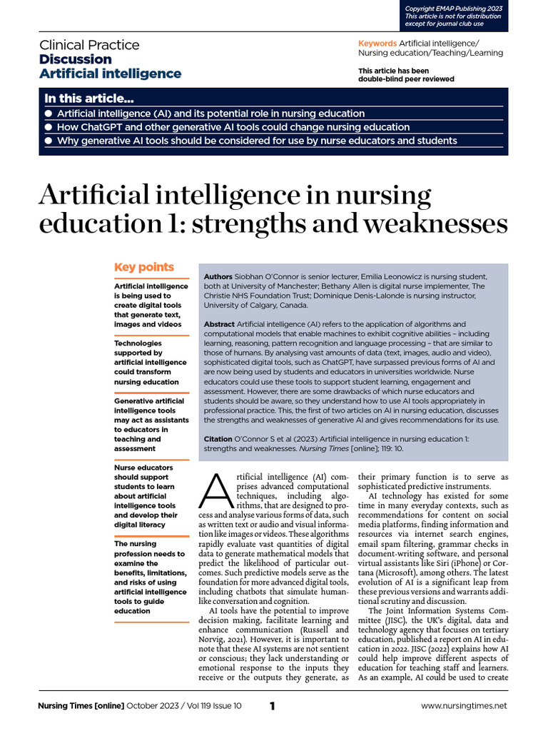AI in Nursing Education: Pros and Cons | PDF | Artificial Intelligence ...