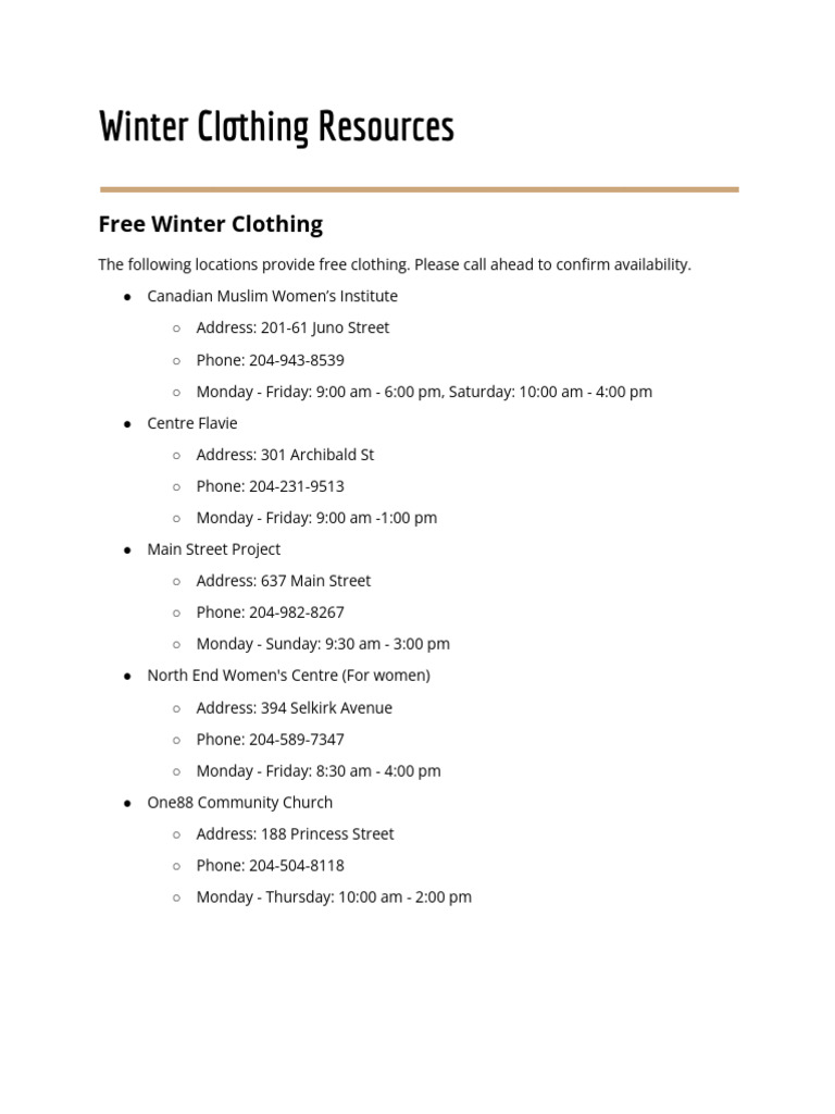 Winter Clothing Resources | PDF