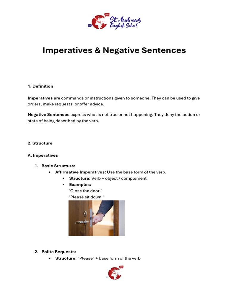 Imperatives and Negative Sentences Guide | PDF | Subject (Grammar) | Verb