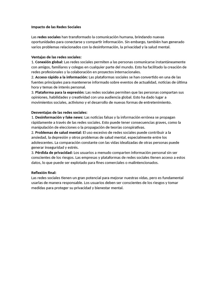 Impacto de las Redes Sociales en la Sociedad | PDF