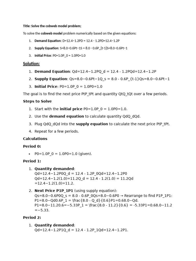 Cobweb Model Documentation With Example | PDF | Demand | Demand Curve