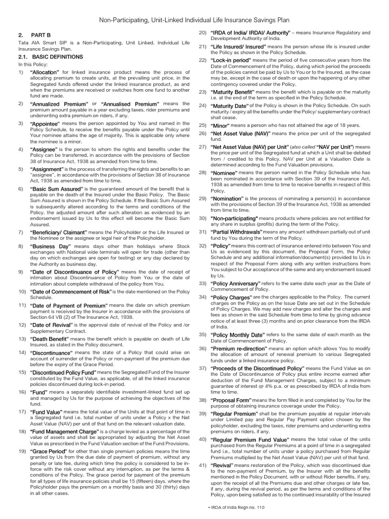 Tata AIA Smart SIP Insurance Plan | PDF | Insurance | Life Insurance