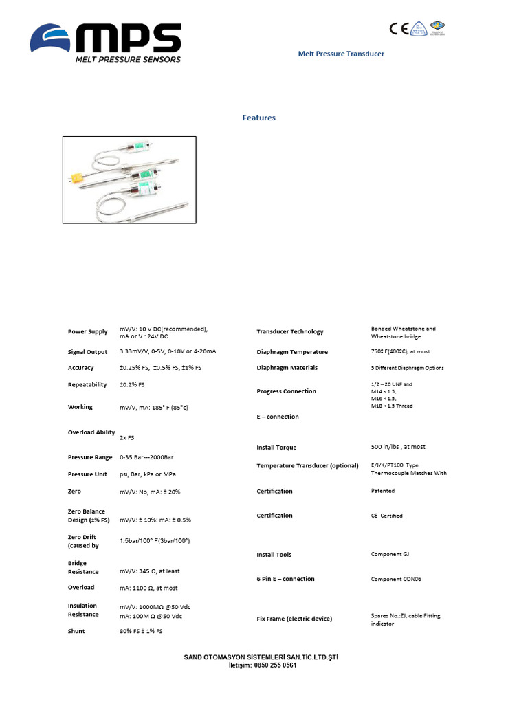 PT124 & PT131 Melt Pressure Transducers | PDF | Pressure Measurement ...