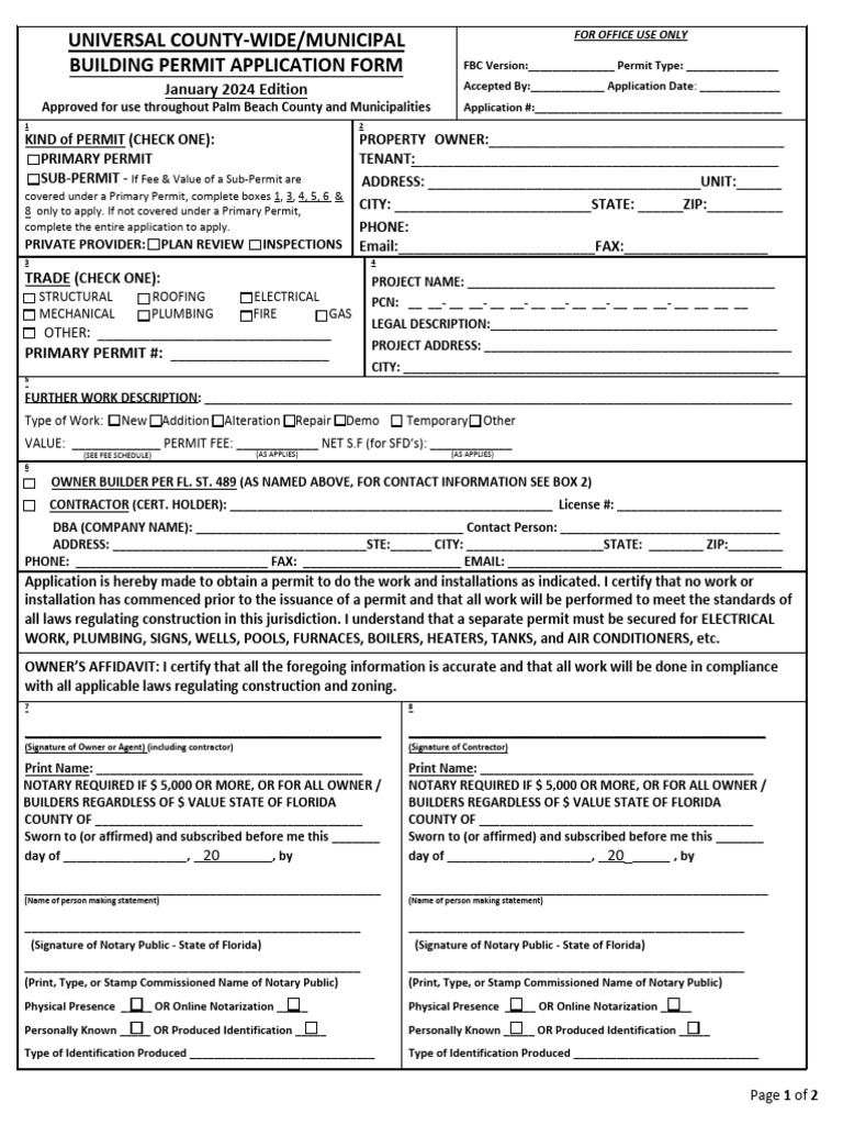 Universal Permit Application: Palm Beach | PDF | Notary Public | Civil ...