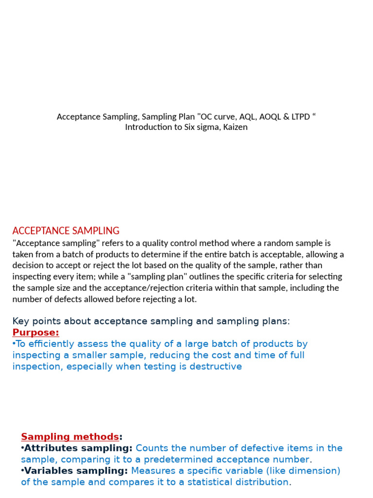 AQL and LTPD in Acceptance Sampling | PDF | Six Sigma | Sampling ...