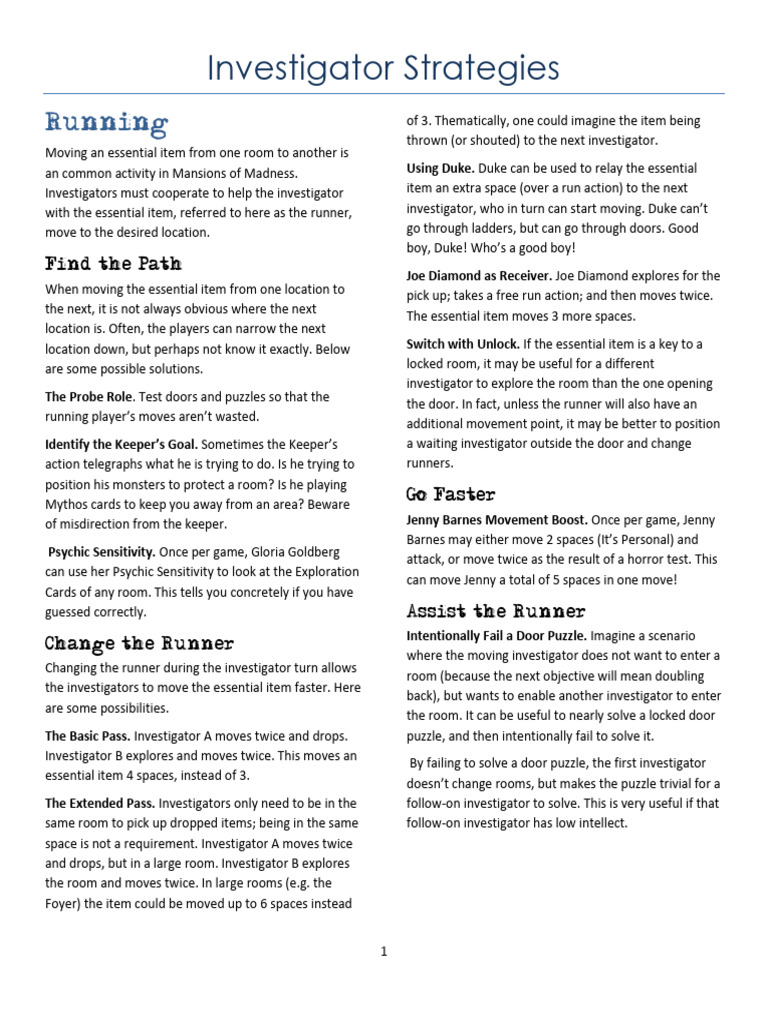 Investigator Strategies for Mansions of Madness | PDF | Monsters